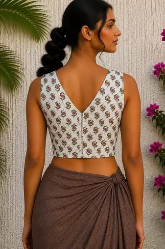 White premium cotton handblock printed blouse