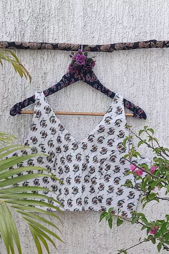 White premium cotton handblock printed blouse