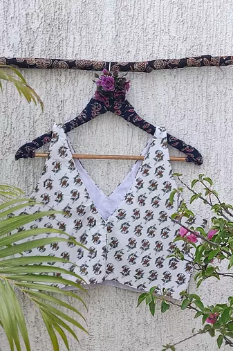 White premium cotton handblock printed blouse