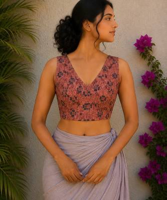 Pink premium cotton handblock printed blouse 1