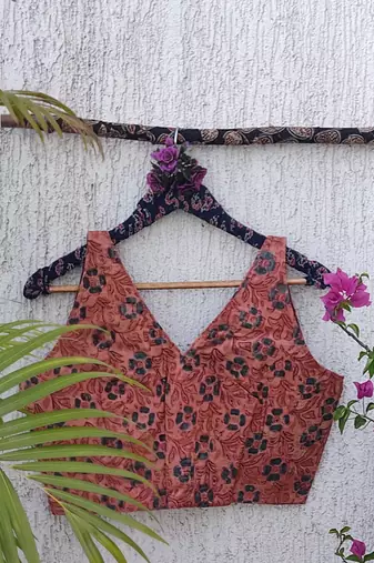 Pink premium cotton handblock printed blouse