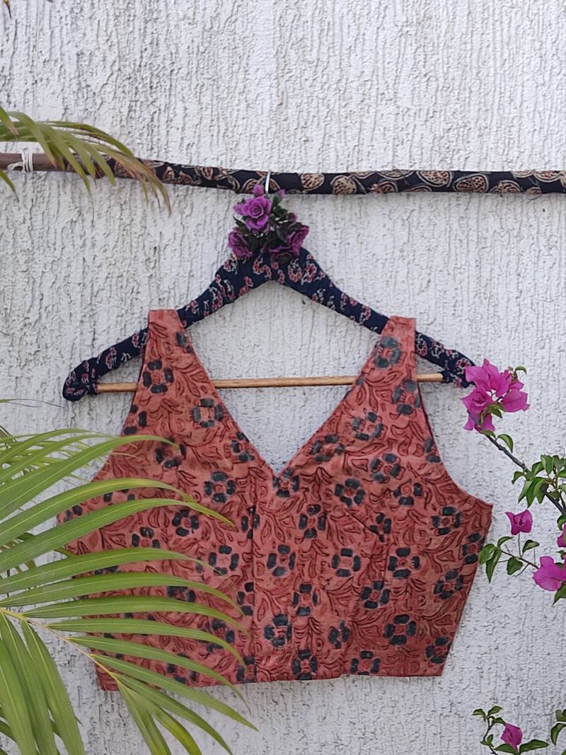 Pink premium cotton handblock printed blouse