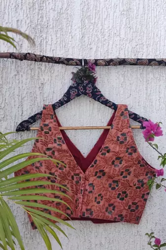 Pink premium cotton handblock printed blouse