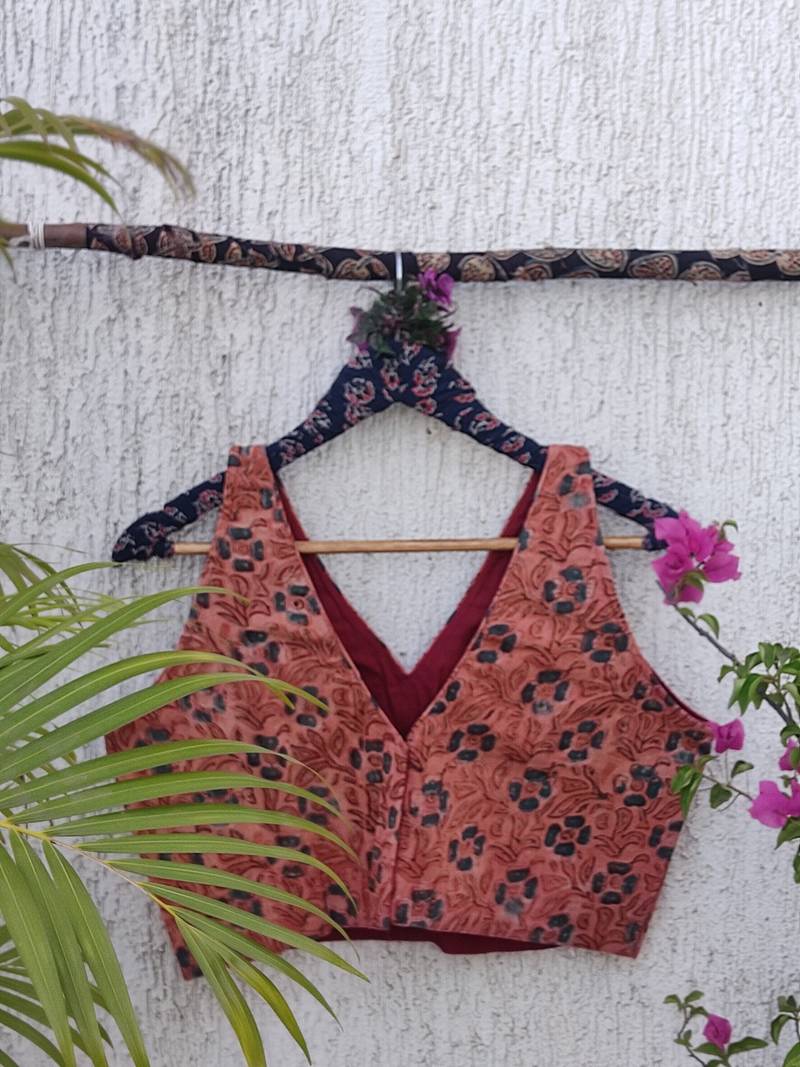 Pink premium cotton handblock printed blouse