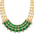 Pearl & emerald green cz choker necklace and earrings set double strand pearls, oval cabochon stones, cz accents.