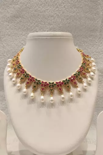 Certified natural freshwater pearls jewellery gold-plated ruby emerald pearl drop necklace and earrings set pearl drops.