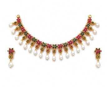Certified natural freshwater pearls jewellery gold-plated ruby emerald pearl drop necklace and earrings set pearl drops. 4