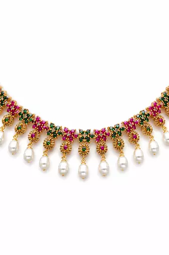 Certified natural freshwater pearls jewellery gold-plated ruby emerald pearl drop necklace and earrings set pearl drops.