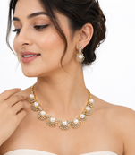 Certified natural freshwater pearls jewellery pearl & cz gold-tone necklace & earrings jewellery set faux pearl accents.