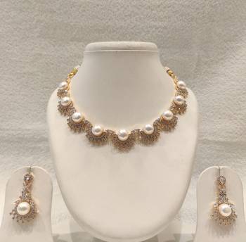 Certified natural freshwater pearls jewellery pearl & cz gold-tone necklace & earrings jewellery set faux pearl accents. 2