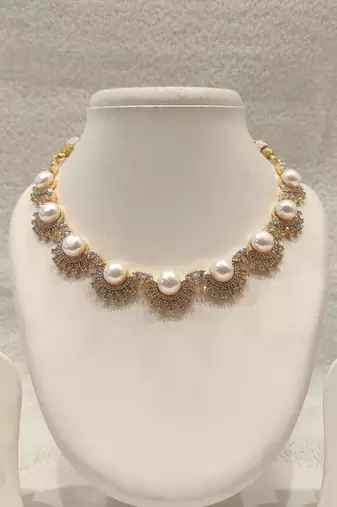 Certified natural freshwater pearls jewellery pearl & cz gold-tone necklace & earrings jewellery set faux pearl accents.