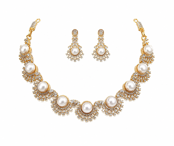 Certified natural freshwater pearls jewellery pearl & cz gold-tone necklace & earrings jewellery set faux pearl accents. 4