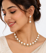 Certified natural freshwater pearls jewellery pearl & cz diamond necklace and earrings jewellery set gold-tone finish.