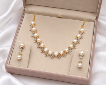 Certified natural freshwater pearls jewellery pearl & cz diamond necklace and earrings jewellery set gold-tone finish. 3