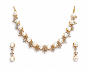 Certified natural freshwater pearls jewellery pearl & cz diamond necklace and earrings jewellery set gold-tone finish. 4