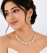 Certified natural freshwater pearls jewellery pearl & cz crystal necklace and earrings jewellery set.