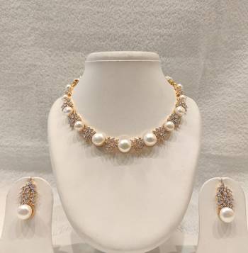 Certified natural freshwater pearls jewellery pearl & cz crystal necklace and earrings jewellery set. 2