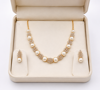 Certified natural freshwater pearls jewellery pearl & cz crystal necklace and earrings jewellery set. 3