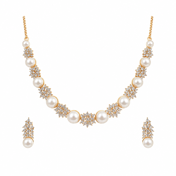 Certified natural freshwater pearls jewellery pearl & cz crystal necklace and earrings jewellery set. 4