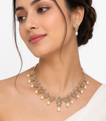 Certified natural freshwater pearls jewellery gold-toned cz & pearl drop necklace and earrings jewellery set.