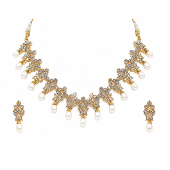 Certified natural freshwater pearls jewellery gold-toned cz & pearl drop necklace and earrings jewellery set. 4