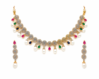 Certified natural freshwater pearls jewellery gold-toned cz necklace and earrings set with pearl drops. 4