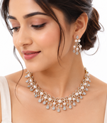 Certified natural freshwater pearls jewellery pearl & crystal choker necklace & earrings jewellery set gold-tone setting