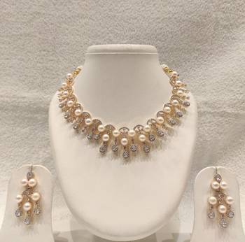Certified natural freshwater pearls jewellery pearl & crystal choker necklace & earrings jewellery set gold-tone setting 2
