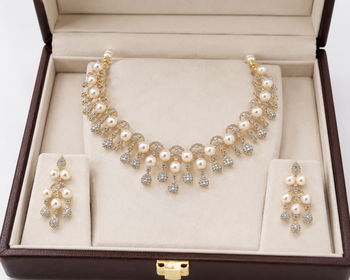 Certified natural freshwater pearls jewellery pearl & crystal choker necklace & earrings jewellery set gold-tone setting 3