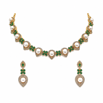Certified natural freshwater pearls jewellery pearl drop and crystal choker necklace set with earrings, gold-tone. 4