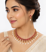 Certified natural freshwater pearls jewellery ruby & pearl choker necklace and earrings jewellery set pearl drop.