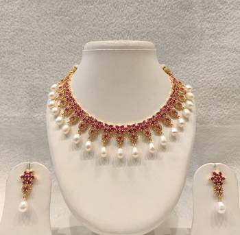 Certified natural freshwater pearls jewellery ruby & pearl choker necklace and earrings jewellery set pearl drop. 2