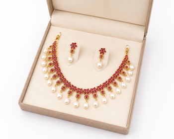 Certified natural freshwater pearls jewellery ruby & pearl choker necklace and earrings jewellery set pearl drop. 3