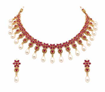 Certified natural freshwater pearls jewellery ruby & pearl choker necklace and earrings jewellery set pearl drop. 4
