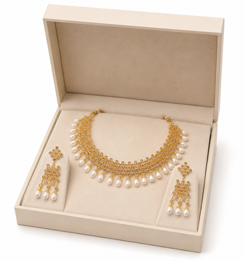 Certified natural freshwater pearls jewellery gold-toned polki choker necklace and earrings jewellery set pearl. 3