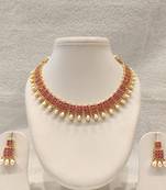 Certified natural freshwater pearls jewellery ruby & pearl choker necklace and earrings jewellery set gold.