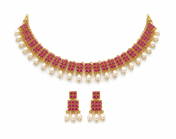 Certified natural freshwater pearls jewellery ruby & pearl choker necklace and earrings jewellery set gold. 3