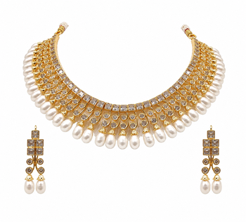 Certified natural freshwater pearls jewellery gold-tone finish, dangling pearl drops, matching earrings. 4