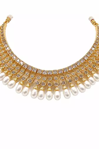Certified natural freshwater pearls jewellery gold-tone finish, dangling pearl drops, matching earrings.