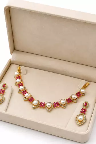 Certified natural freshwater pearls jewellery floral design, drop earrings included, bridal wear, white pearl.