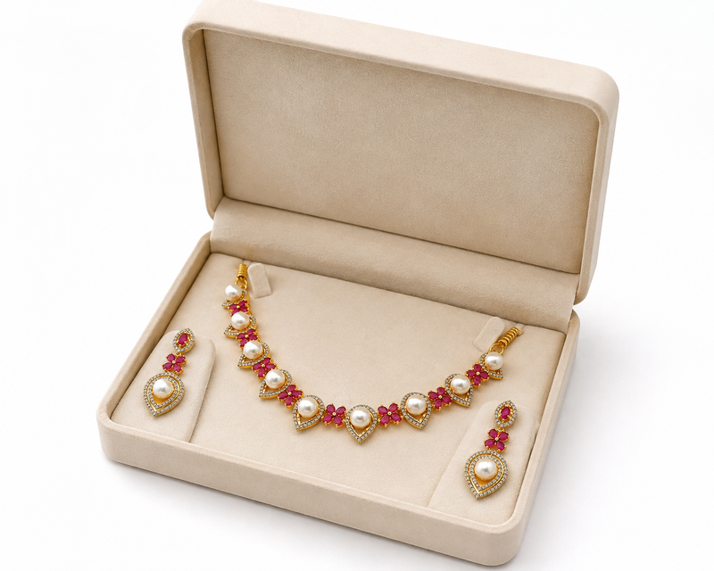 Certified natural freshwater pearls jewellery floral design, drop earrings included, bridal wear, white pearl.