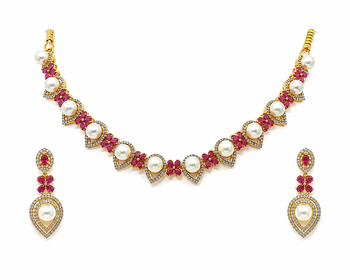 Certified natural freshwater pearls jewellery floral design, drop earrings included, bridal wear, white pearl. 4
