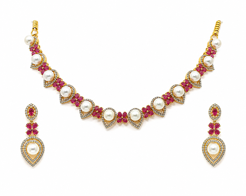 Certified natural freshwater pearls jewellery floral design, drop earrings included, bridal wear, white pearl.