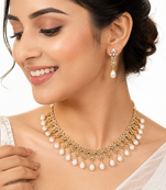Certified natural freshwater pearls jewellery cz stone embellished, dangling pearl drops, bridal wear, includes earrings