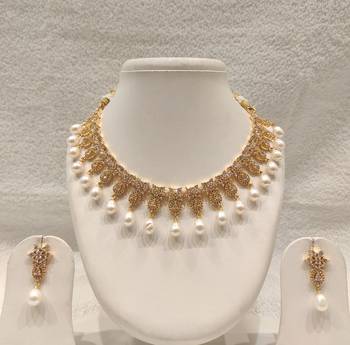 Certified natural freshwater pearls jewellery cz stone embellished, dangling pearl drops, bridal wear, includes earrings 2