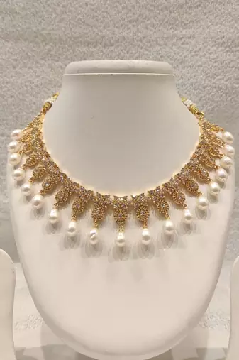 Certified natural freshwater pearls jewellery cz stone embellished, dangling pearl drops, bridal wear, includes earrings