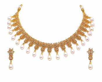 Certified natural freshwater pearls jewellery cz stone embellished, dangling pearl drops, bridal wear, includes earrings 4