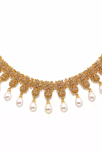 Certified natural freshwater pearls jewellery cz stone embellished, dangling pearl drops, bridal wear, includes earrings