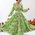 Green Floral Printed Tiered Circular Lehenga Set