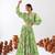 Green Floral Printed Tiered Circular Lehenga Set